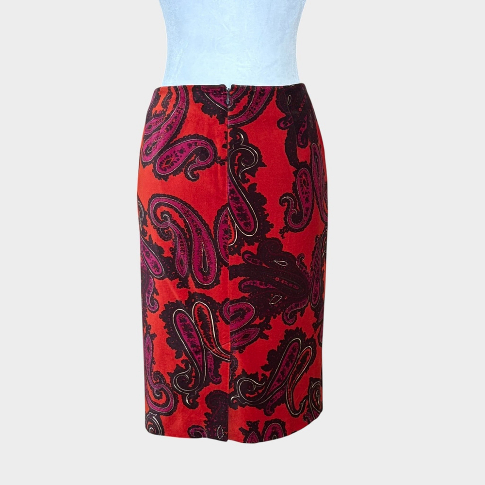Talbots Red Black Paisley Velvet Pencil Skirt Size 8 - Picture 3 of 10